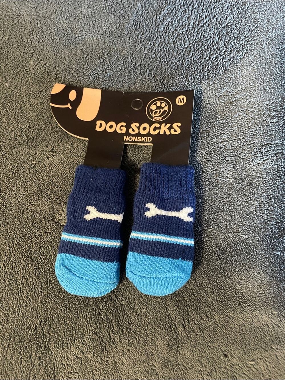Blue Non-Skid Dog Socks with Bone Design - M NWT